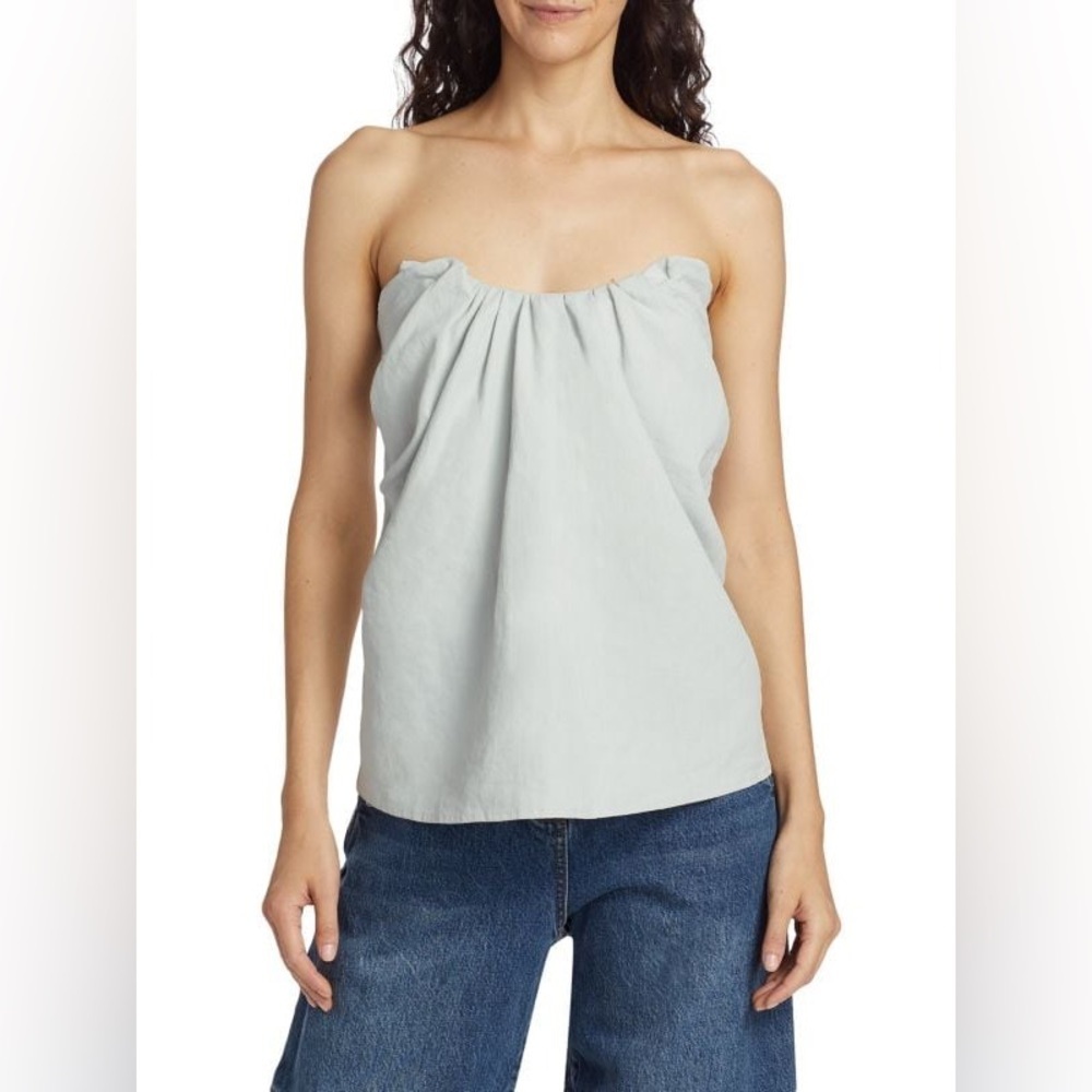 CO Strapless Light Gray Gathered Cotton Top